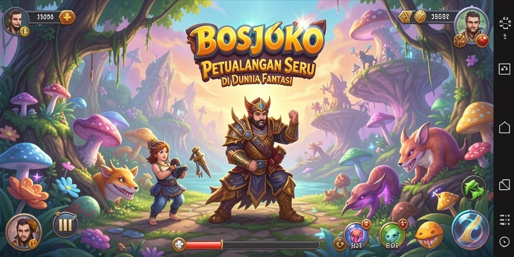 Tampilan screenshot menunjukkan pemain menjelajahi hutan misterius di BOSJOKO.