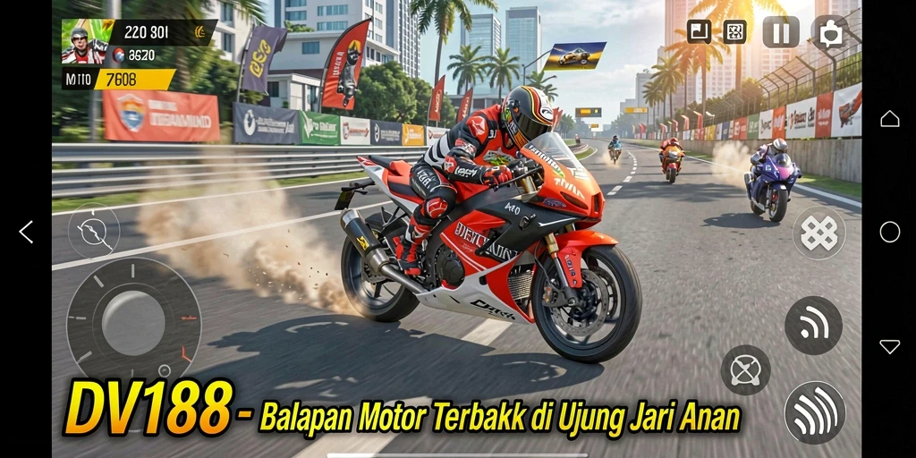 Tampilan screenshot gameplay dari DV188 menampilkan aksi balapan motor yang mendebarkan.