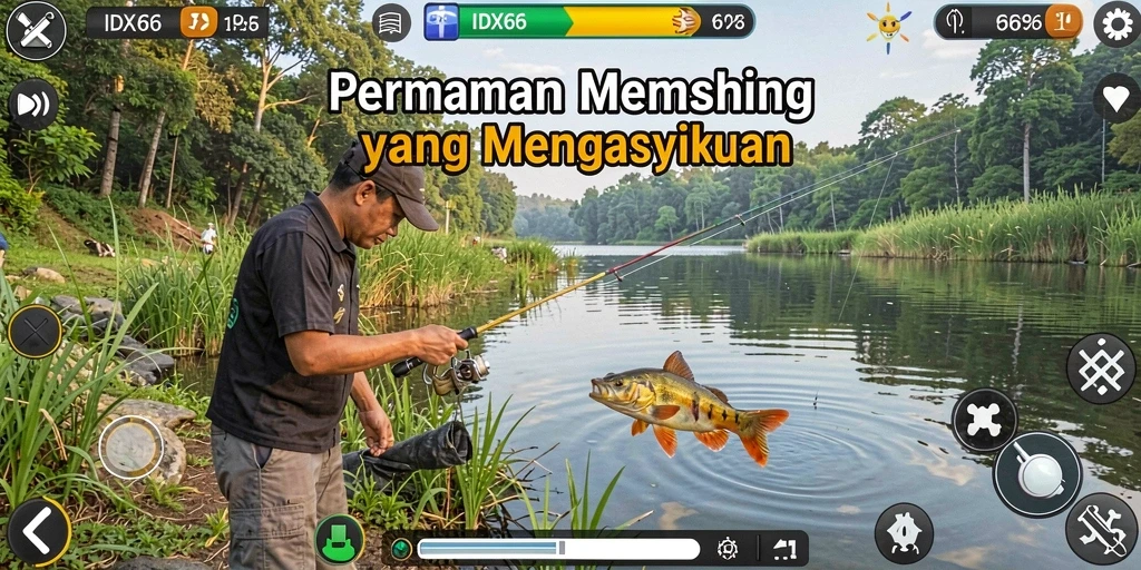 Tampilan gameplay IDX66 yang menampilkan suasana memancing yang seru.