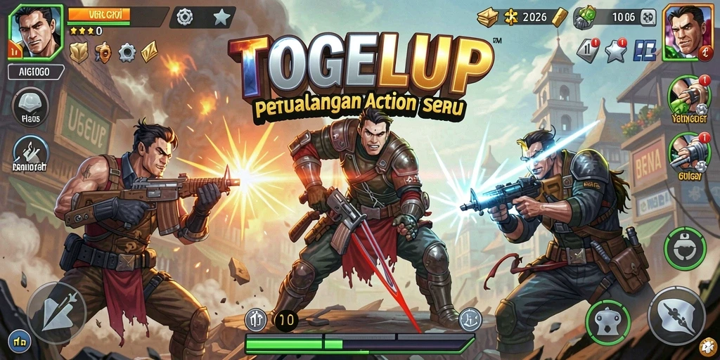 Gameplay TOGELUP yang penuh aksi dengan karakter dan misi menarik.
