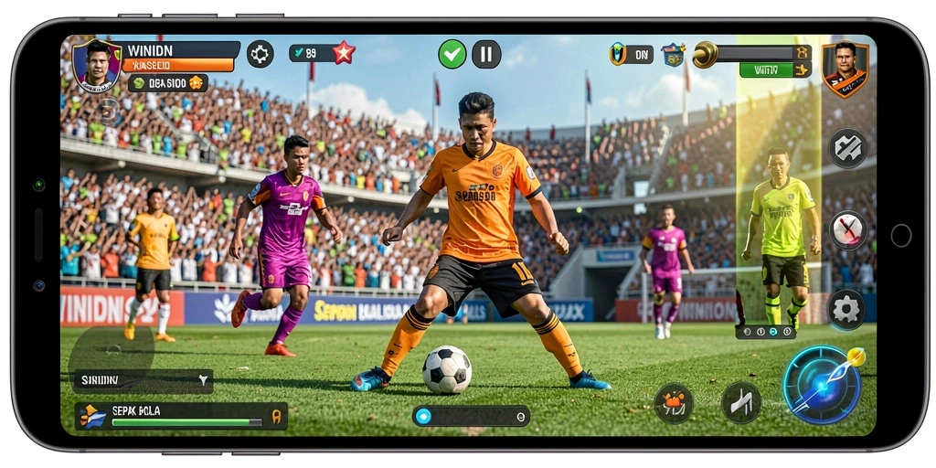 Screenshot gameplay WINIDN menampilkan aksi seru di lapangan.
